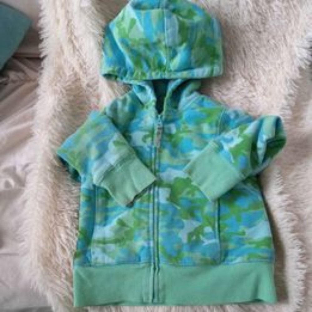 L.L. Bean Girls sz 4  Sherpa Lined Hoodie Blue Green Camo Full Zip Up